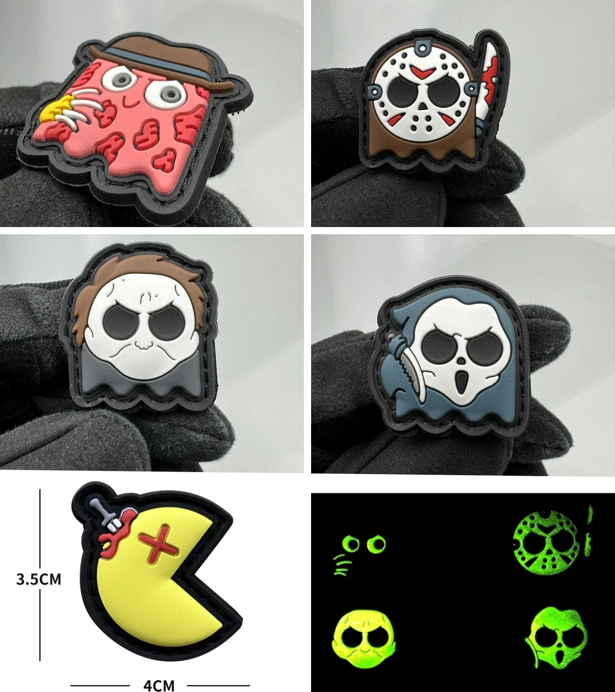 

Cartoon 5pcs Eating Bean Series PVC Tactical Patch Mini Nostalgic Pixel Armband Hook&Loop Patch Morality Badge Backpack Stickers