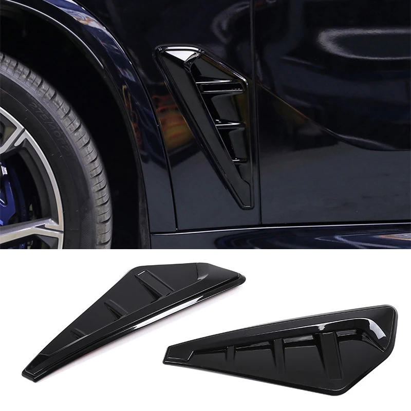 Car Side Wing Air Intake Flow Side Fender Vent Cover Trim For-BMW X5 X5M F95 2019 2020 2021, Glossy Black