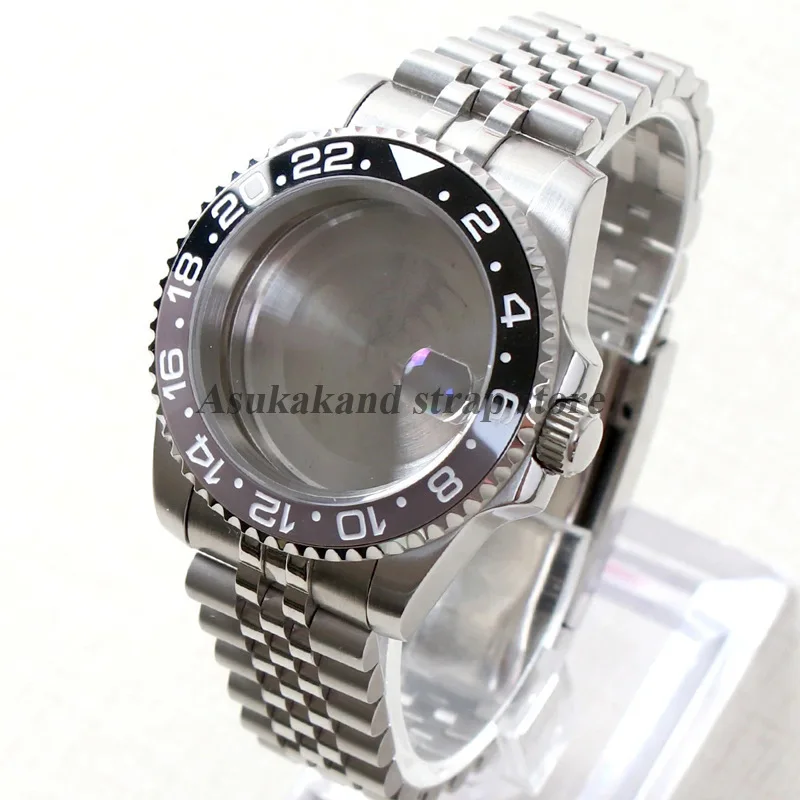 40mm Fit NH35 NH36 NH34 for Water Ghost Silver Stainless steel Watch Case Mirror-Finished Sapphire Glass Fine-Tune Watchstrap