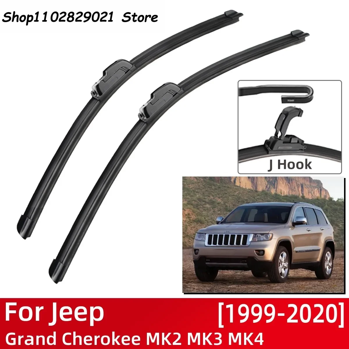 

For Jeep Grand Cherokee MK2 MK3 MK4 1999-2020 Car Accessories Front Windscreen Wiper Blade Brushes Wipers U Type J Hooks