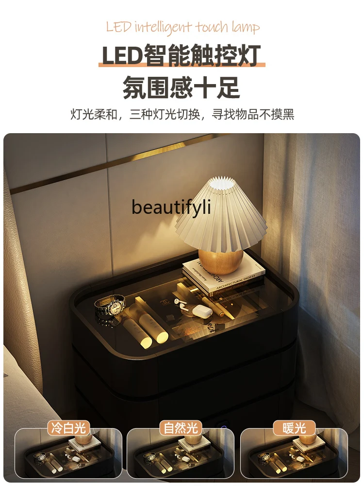 Smart Creative Black Master Bedroom Bedside Table Light Luxury High-Grade Bedroom Designer Chest of Drawers