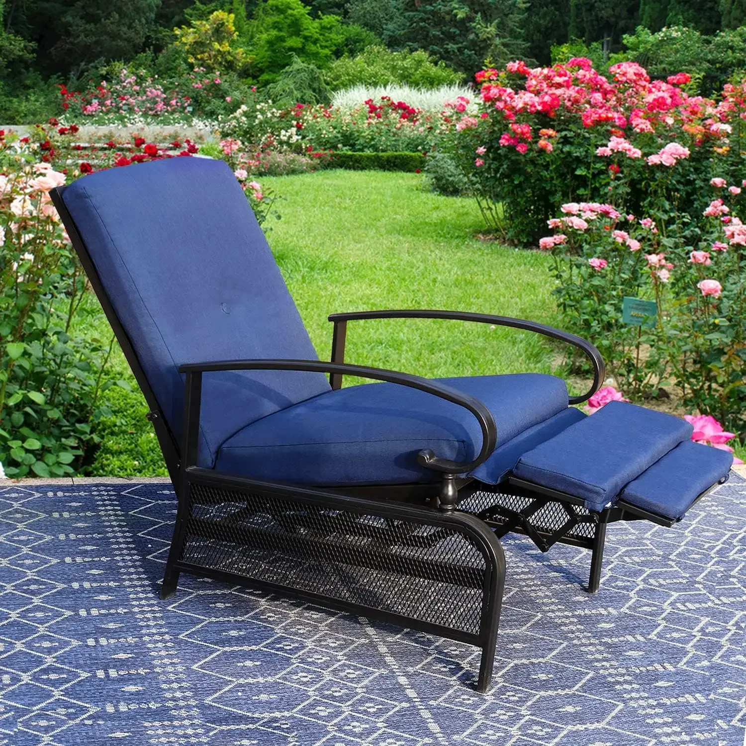 

Patio Recliner Chair Metal Adjustable Back Outdoor Lounge Chair with 100% Olefin Cushion, Recliner Chair Sofa