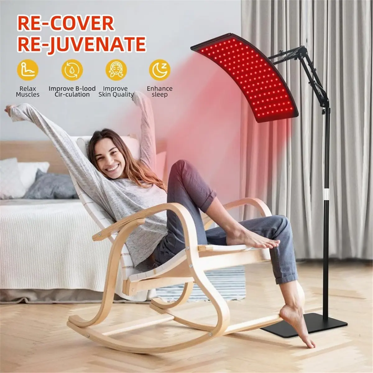 Promotion!Red Light Therapy for Face and Body, Red Infrared Light Therapy Lamp with Stand Led 660nm&850nm Red Light US Plug