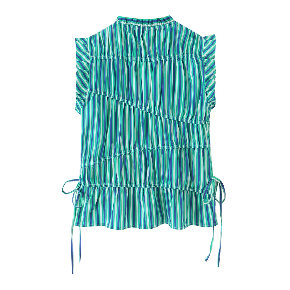 KONDALA Chic Elegant Green Striped Beach Fashion 2026 Fall Woman Tops Holiday Y2K Pleated Lace-up Modern Streetwear Mujer Vests