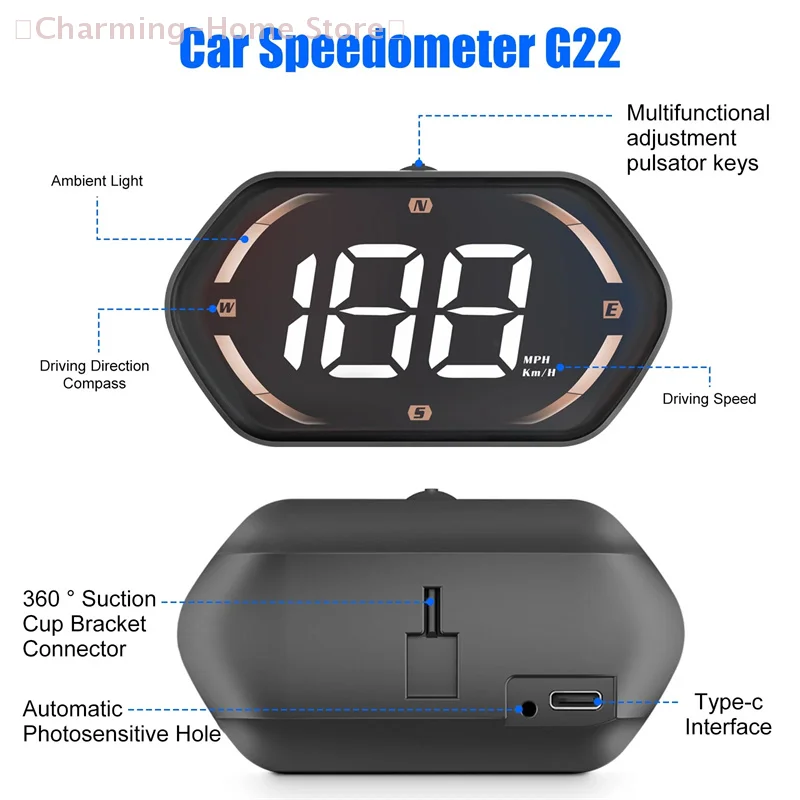 Fotografia 6: G22 gps display de velocidade hud carro auto digital head up display velocímetro acessórios projetor eletrônica do carro bússola calibre hud
