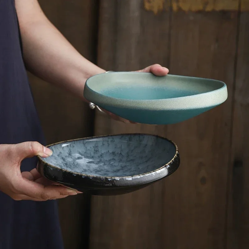 Japanese Ceramic Plates Irregular Salad Bowl Premium Tableware for Hotel Commercial Household Cold Dishes Household Goods