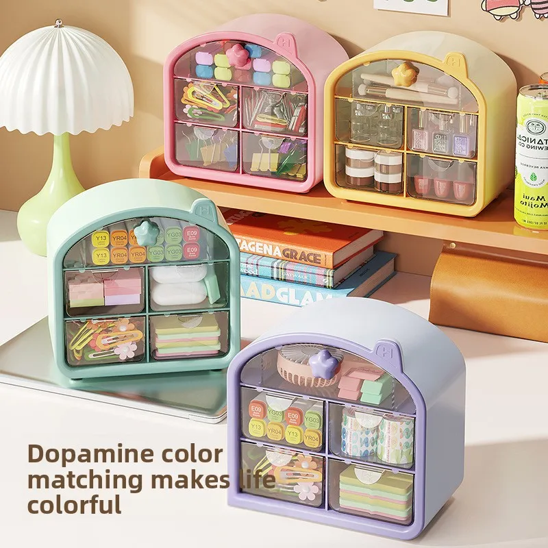 Desktop Multi-Functional Drawer Style Storage Box Large Capacity Dustproof Organizer for Students Cosmetics Stationery
