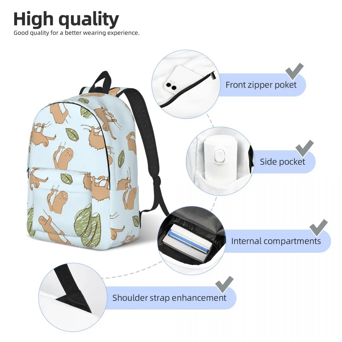 Niedliche Faultier muster für Teenager Schüler Schule Bücher tasche Tier Tages rucksack Middle High College Wandern