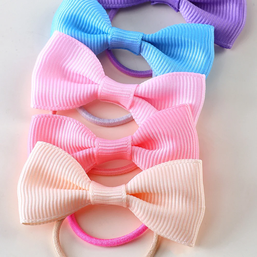 40PCS Set Girl Bows Solid Color Elastic Hair Bands Baby Hair Accessories Girls Hair Ties Kids Headwear Decorative Headband