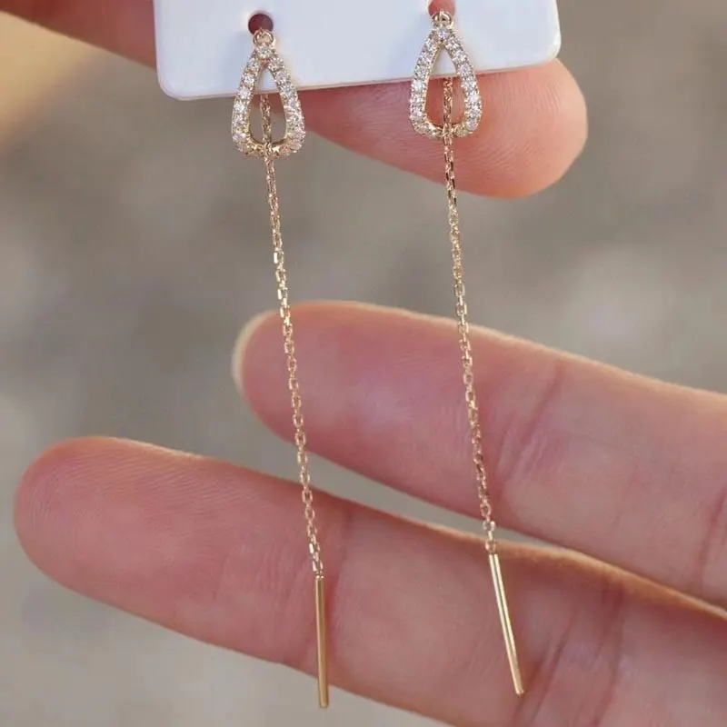 Super Fairy Lady Earrings Long Version Tassel Earrings Simple Personality Fashion Zircon Earrings Long Ear Cord image 3