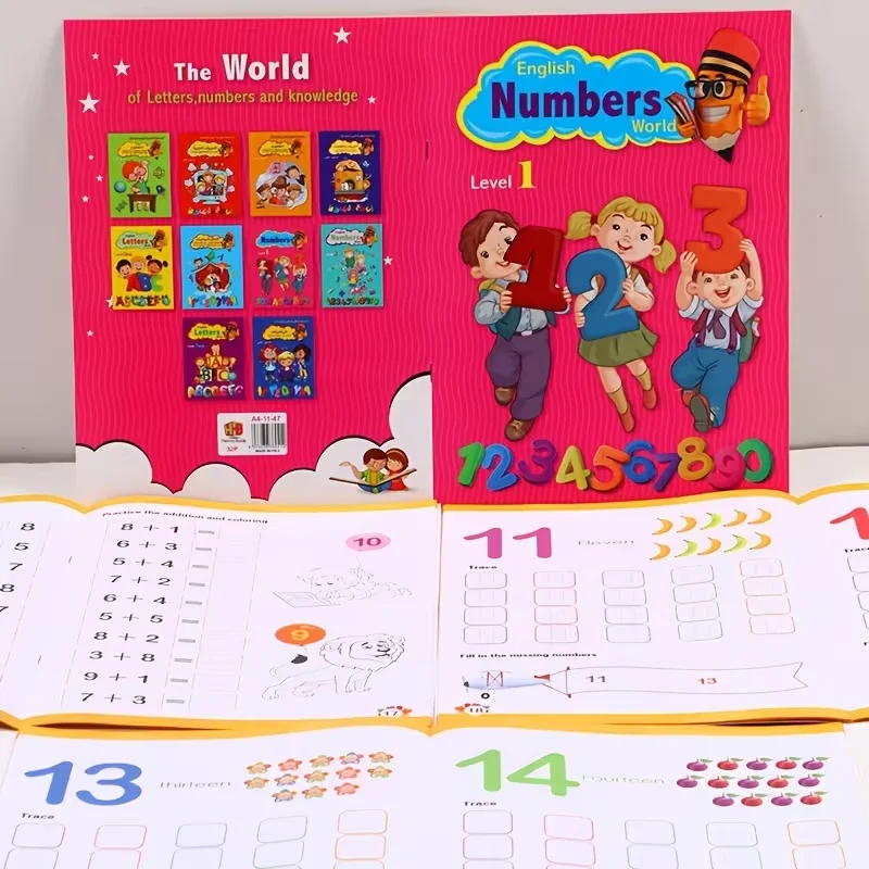 32-Page English Number Practice Workbook: Tracing and Coloring Exercises – Suitable for Home and School Literacy Practice
