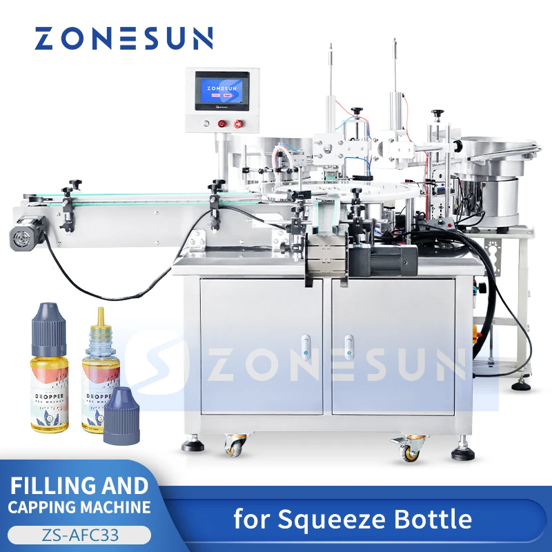 ZONESUN Bottle Filling and Capping Machine for Squeeze Bottles Monoblock Filler Capper Inner Plug Pressing ZS-AFC33