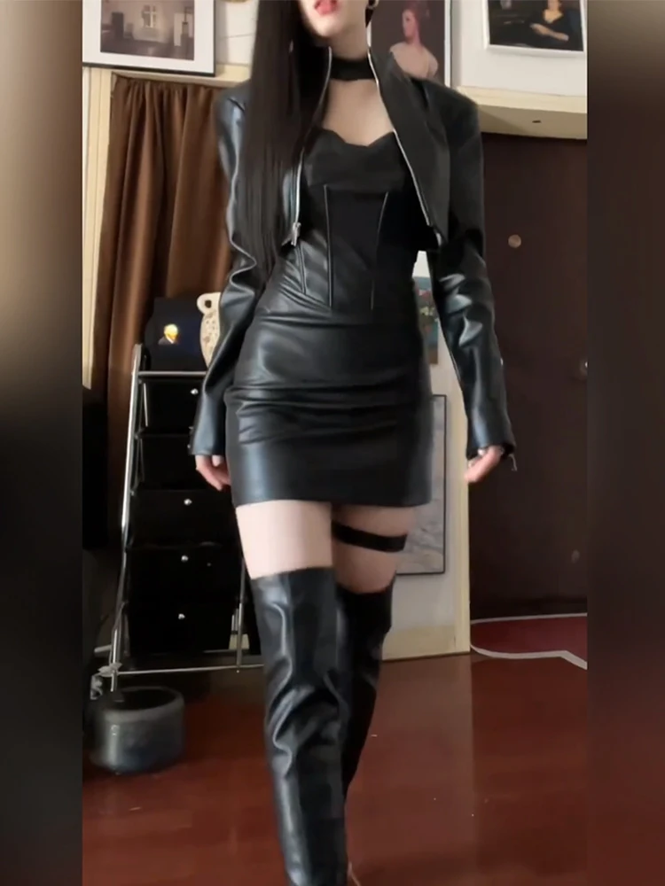 فستان مثير بفتحة رقبة معلقة للنساء بمقاسات كبيرة، طقم تنورة ضيقة عالية الخصر للخريف، طراز سبايسي جيرل، لون واحد، فستان بسحاب ...