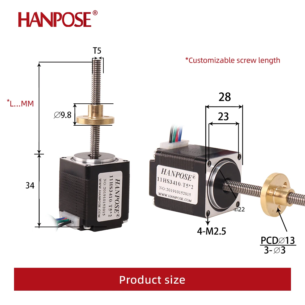 stepper motor nema11 shaft 5mm large torque 0.1N.m 11HS3410-T5 straight screw step  motor L50 100 150mm for 3D Medical machinery