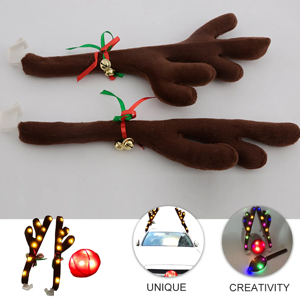 

Christmas Reindeer Antlers Car Kit with Light Car Rudolph Decoration Set Festive Cheerful Design Easy Removal Installation