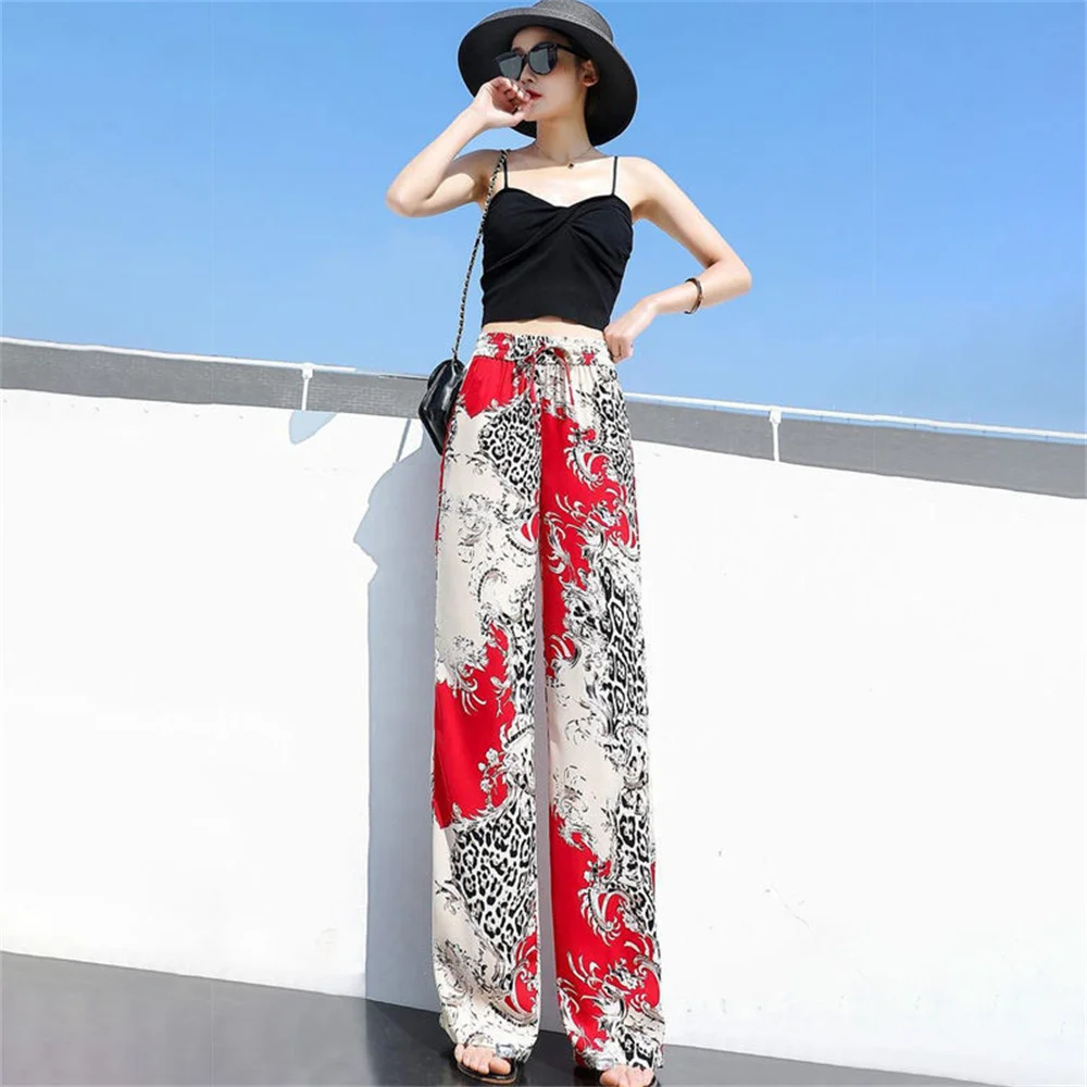 New Ladies Ice Silk Light Wide Leg Trousers Girl Colorful High Waist Loose Wild Straight Casual Pants for women streetwear women