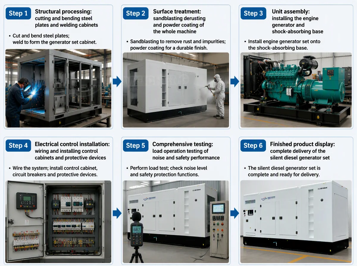 Low Noise 50/60Hz 50kw 100kw 150kw 300kw 500kw 1000kw Silent Diesel Generator 110/220/380V 6 Cylinder Dynamo Generador Electrico