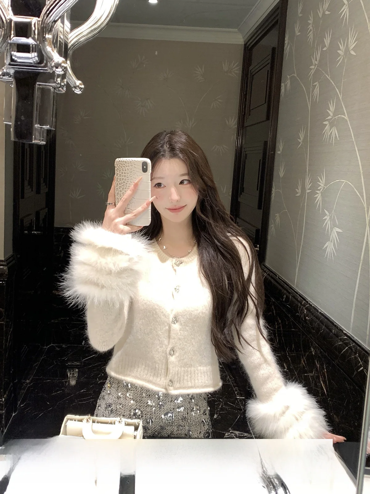 

Yoyozhang Zhang Yung Luxury Tea Flower Dr Wheat Peach Color Woolen Sweater Women's Winter Anti-Aging Slimming ort Top