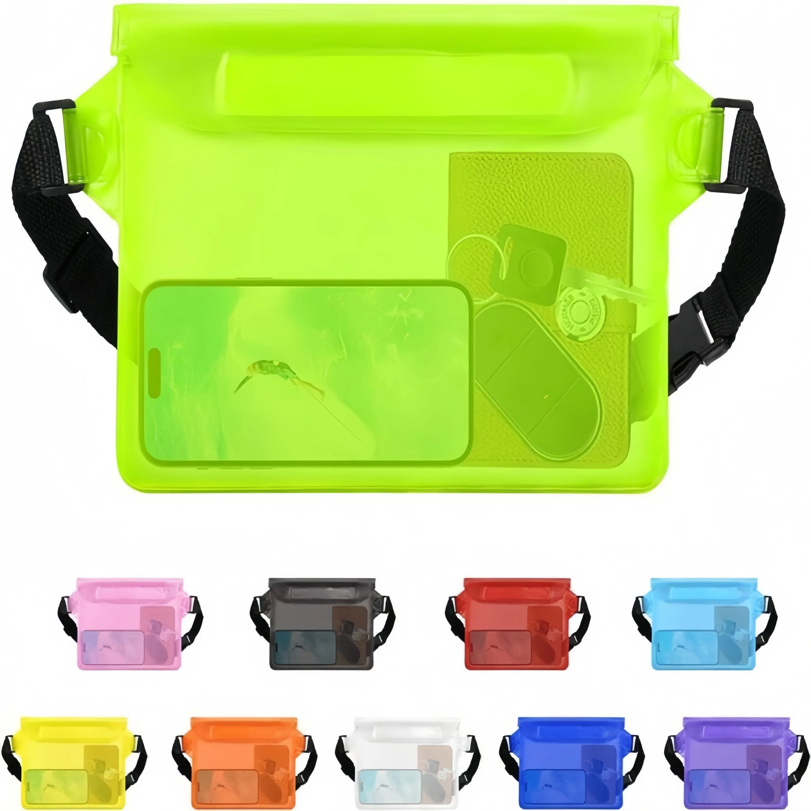 4pcs of waterproof swimming bags, sealed floating diving waist bags, waterproof phone cases, dry shoulder bags. Suitable for bea