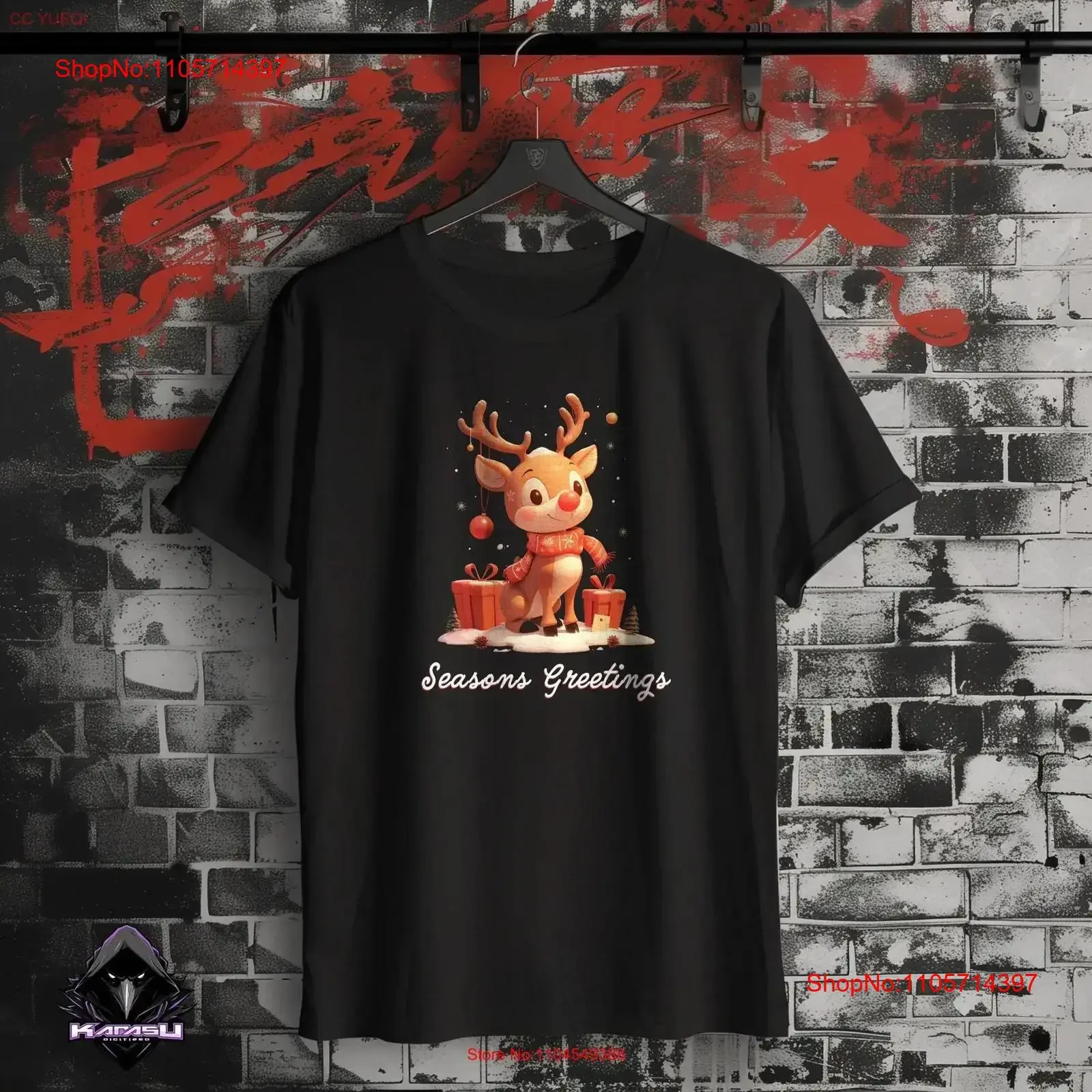 Reindeer T Shirt Xmas season tee Christmas holiday clothing seasons greetings winter vintage Washed Slightly streetwear
