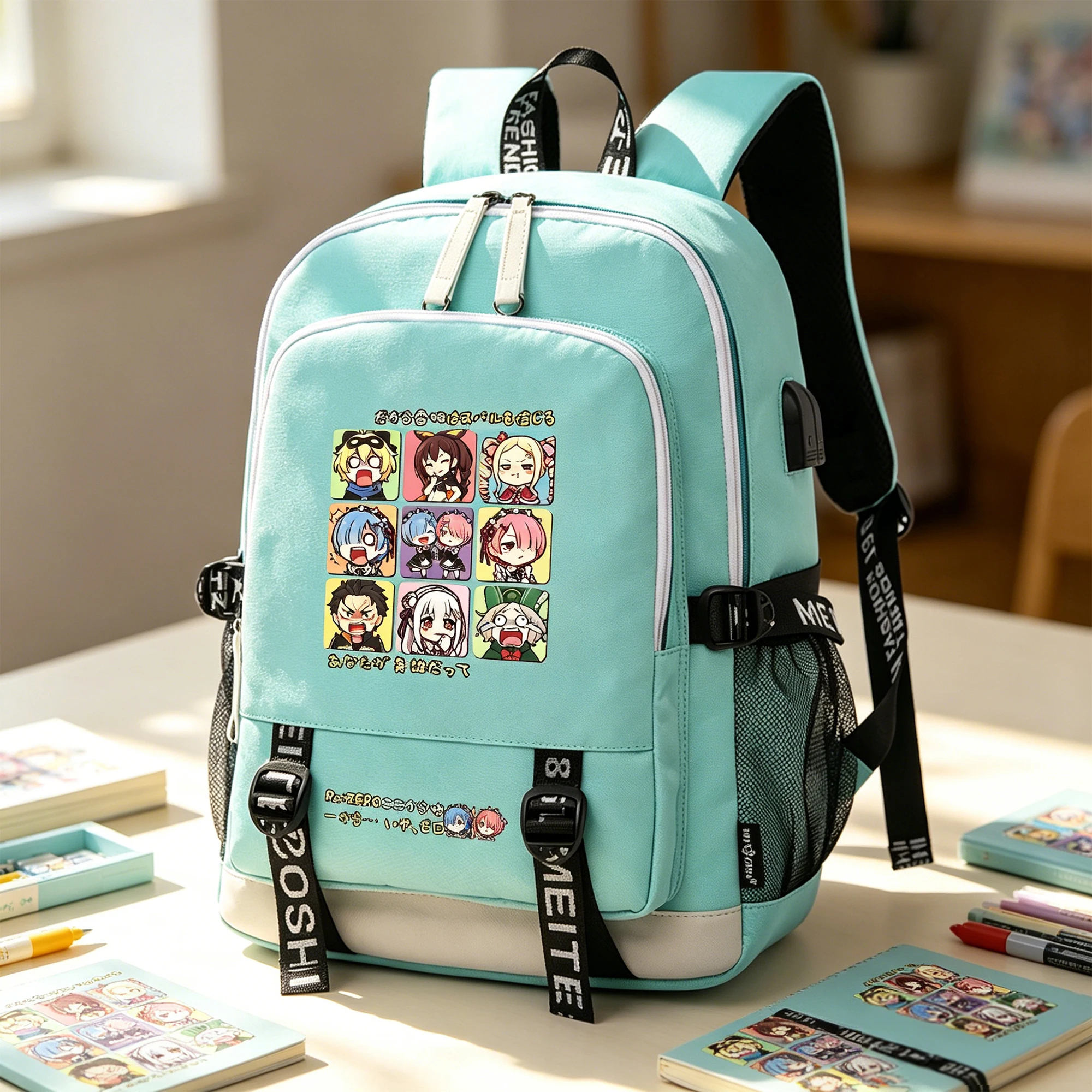 Anime Re:Life in a Different World from Zero Girls Cartoon Laptop Backpack USB Port School Bags Students Bookbag Travel Daypack