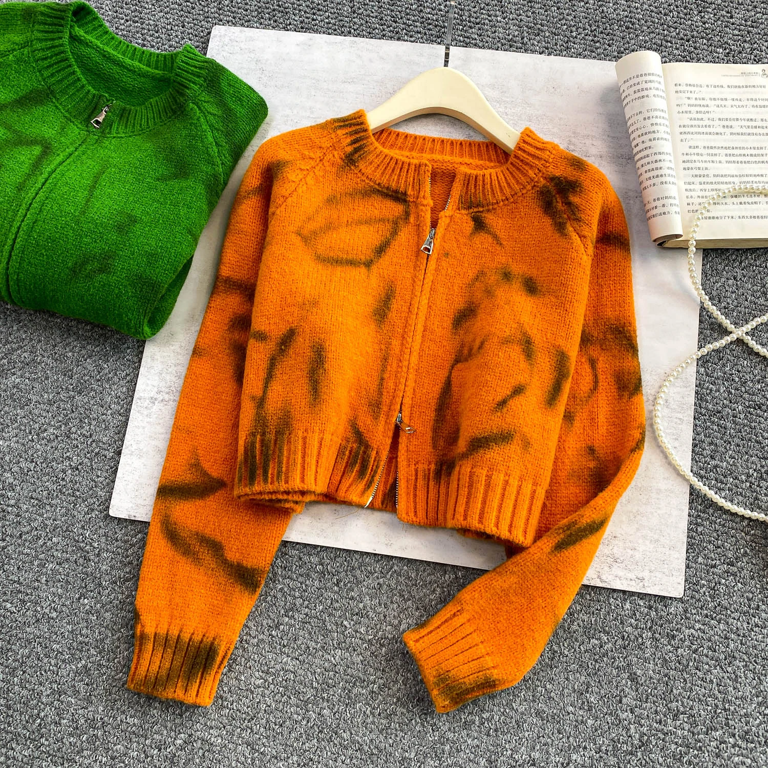 2025 New Autumn Winter Dyed Women's Knitted Sweater Fashion Double Zipper Versatile Cardigan Jacket Female Loose Knitwear