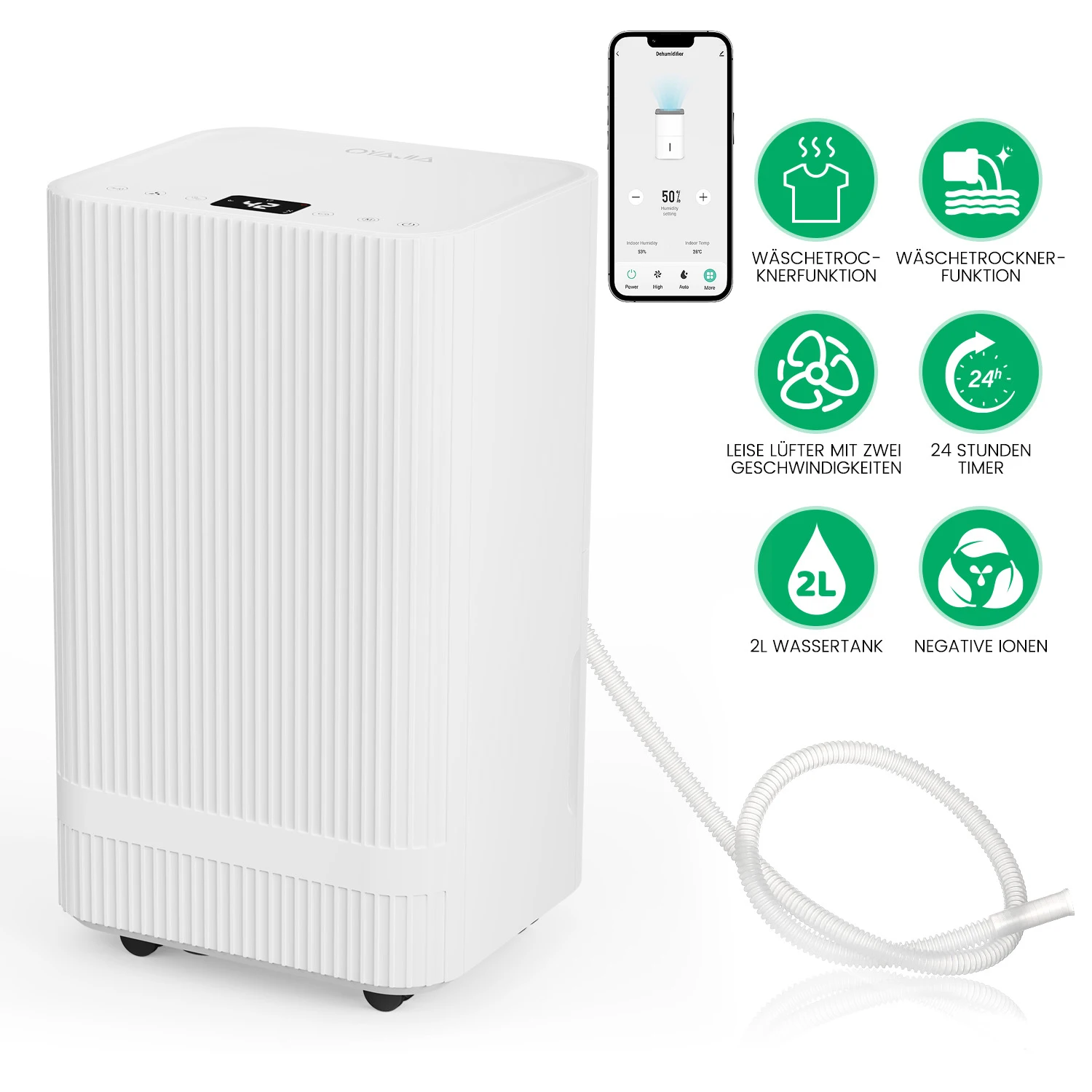 14-Liter-/Tag-Luftentfeuchter mit WLAN-App, für Keller, großes Zimmer, Badezimmer, Schlafzimmer, drei Modi, Trockenkleidung, 24-Stunden-Timer