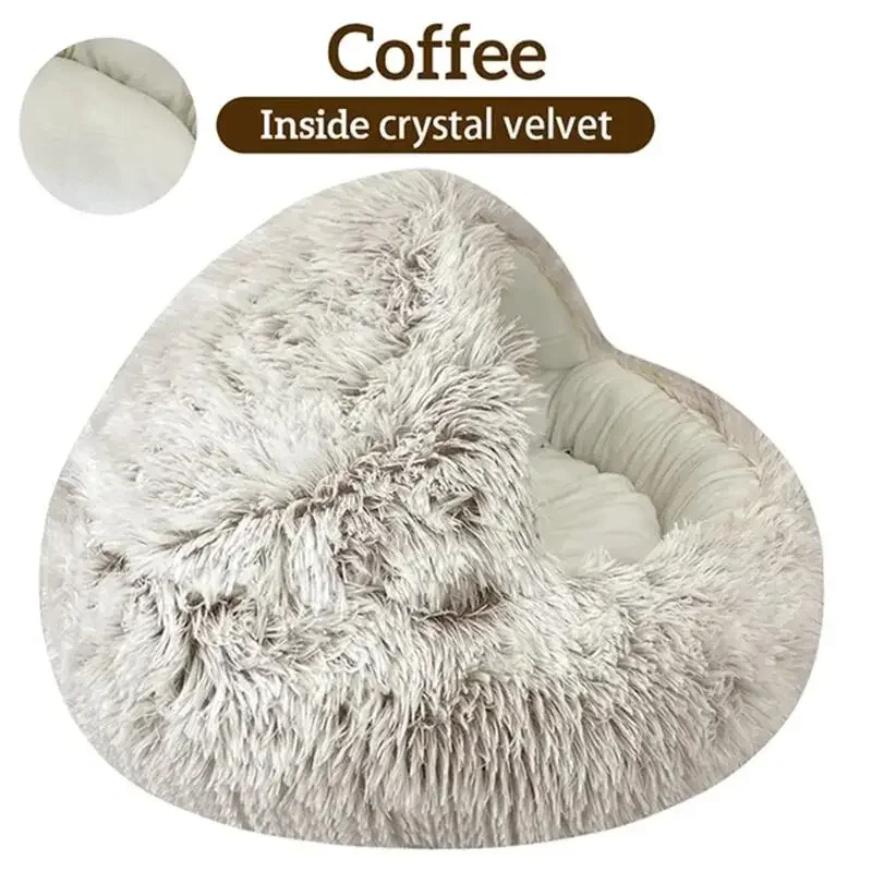 Pet Bed Cat Dog Winter Long Plush Round Cushion Pet House Warm Pet Basket Cat & Dog Sleep Bag Cat Nest Kennel For Small Dog Cat