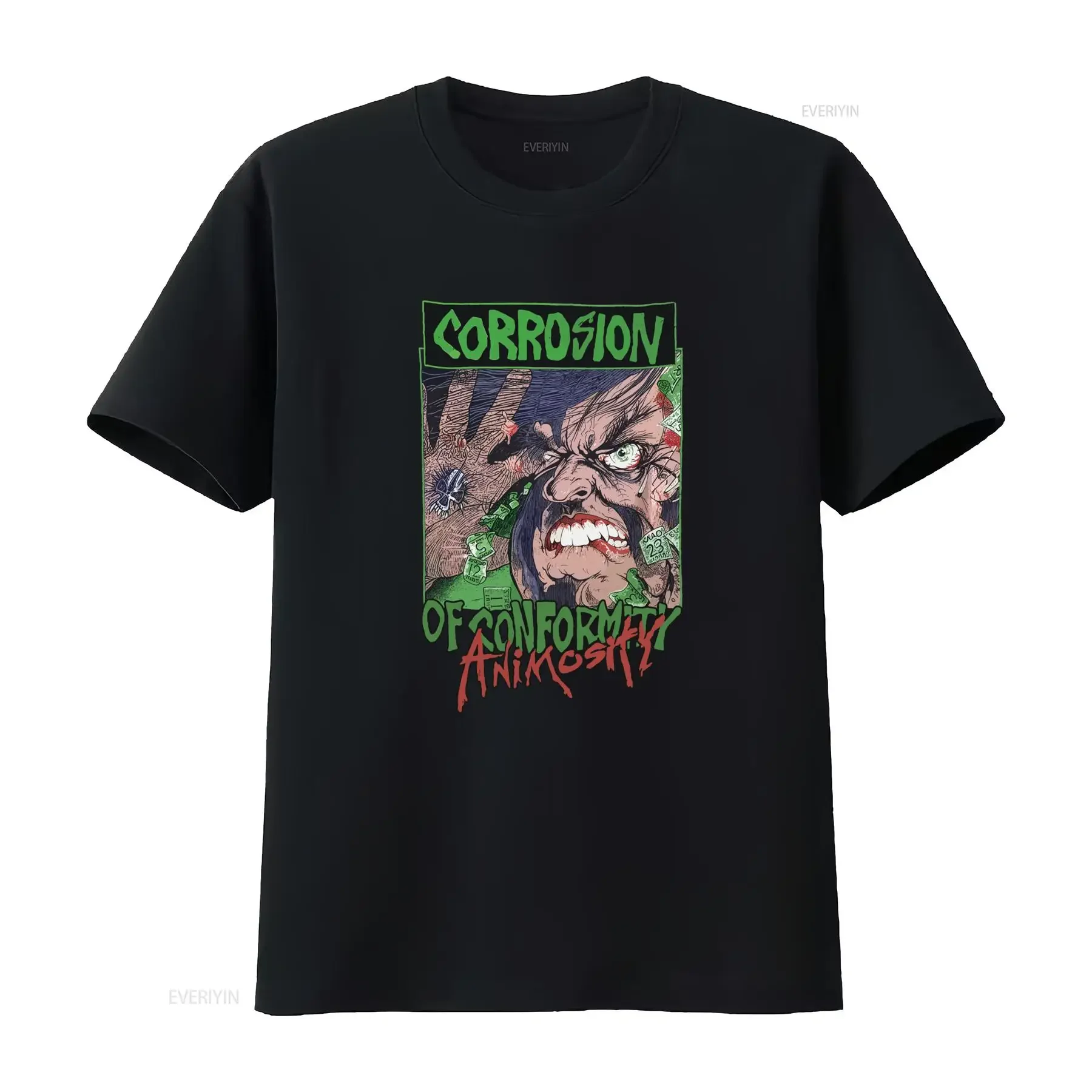 Camiseta de la banda Conformity, negra familiar, con diseño Animosity, merchandising de rock para fans, estilo vintage lavado, elegante para hombre