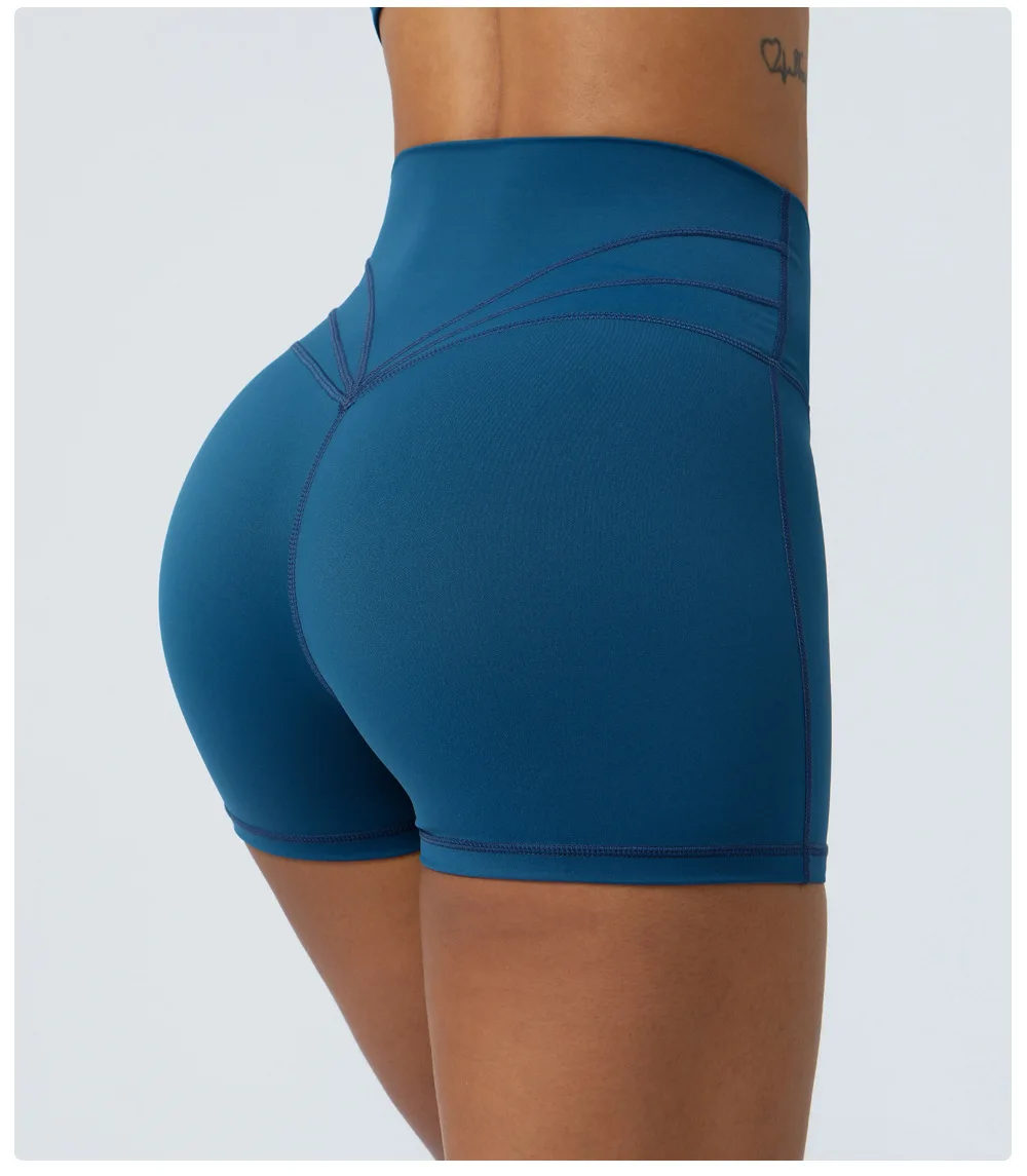 Pantalones cortos de Yoga con cintura cruzada en V para mujer, pantalones cortos elásticos para gimnasio, pantalones cortos de entrenamiento con realce, pantalones cortos deportivos para ciclismo