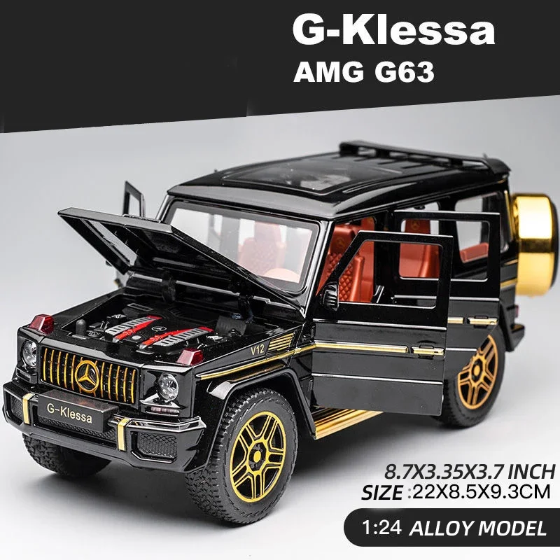 1:24 AMG G63 Model Car, Zinc Alloy Pull Back Toy Car with Sound and Light for Kids Boy Girl Gift