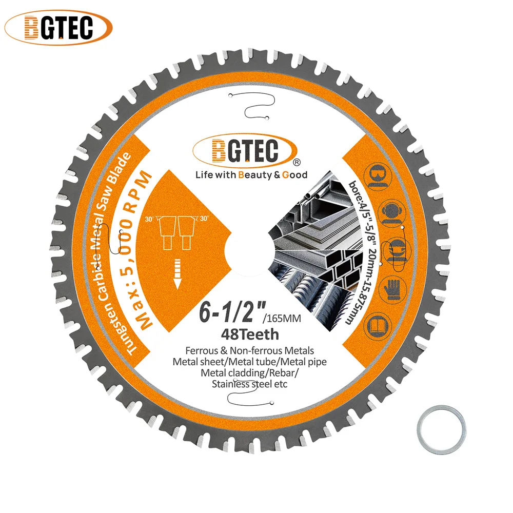 BGTEC 1/3/5pcs TCT Saw Blade 165mm FTG 48 Carbide Teeth Cutting Disc Iron Stainless Steel Metal Tube Rebar Noise Reduction