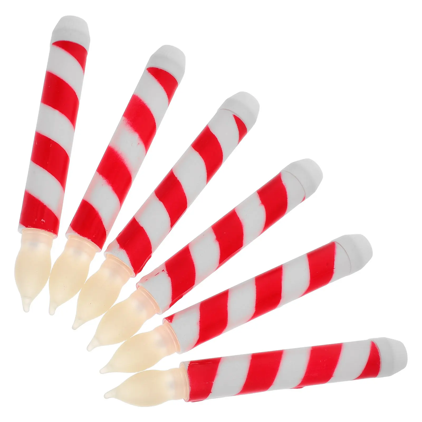 6Pcs Flameless Taper Candles Battery Operated Stripe Design Warm White Light Safe Romantic Home Party Decoration LED Fake