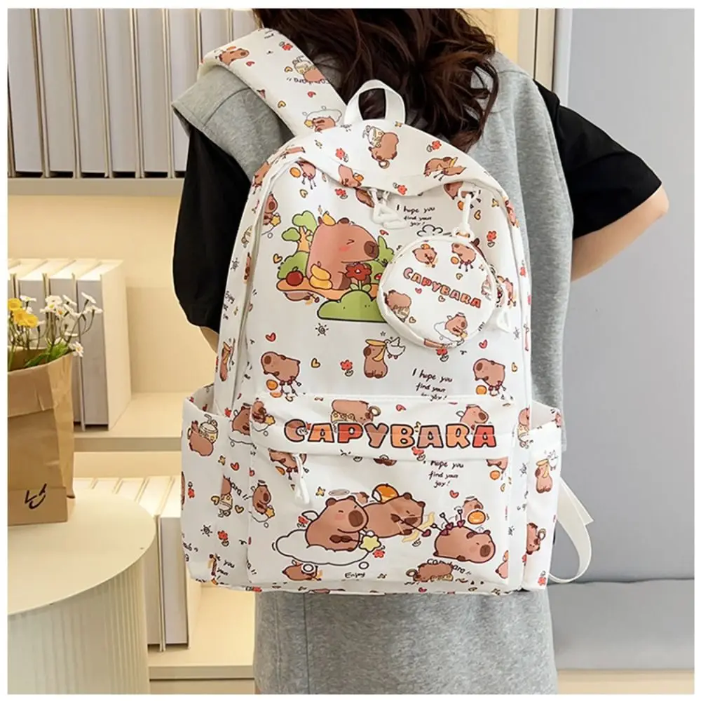 Multi-Compartment Capybara Backpack Waterproof Large Capacity Cartoon Animal School Bag Wide Straps Lightweight