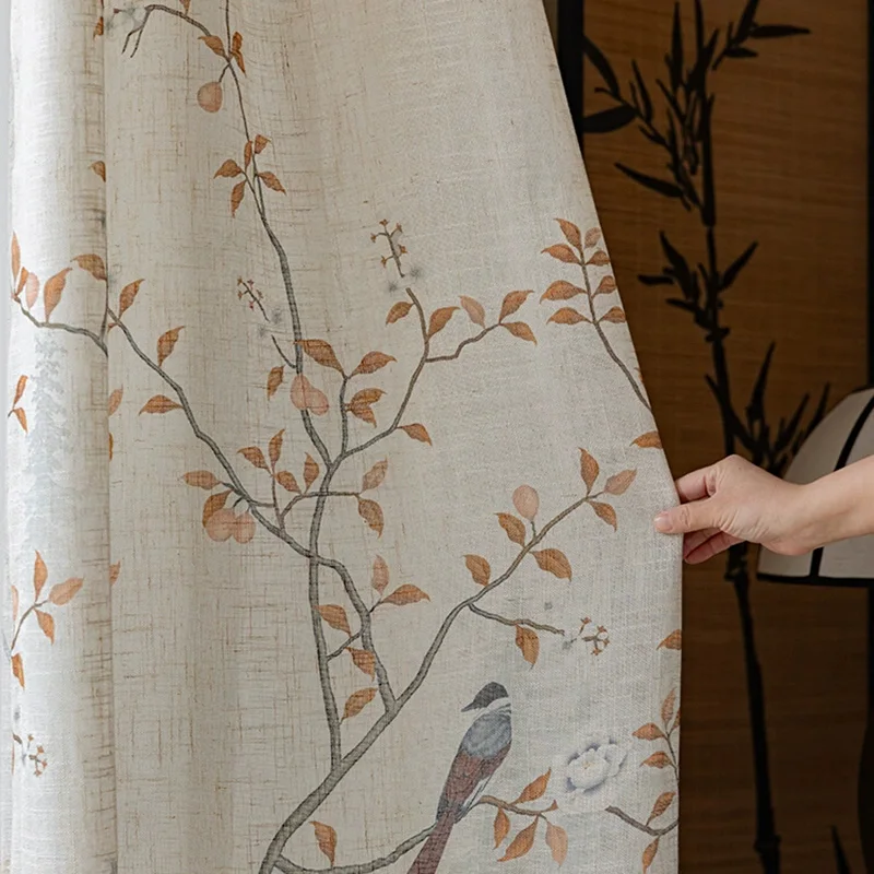 

American Country Imitation Linen Flower Bird Landscapes Bedroom Tulle Curtains,Translucent Printing Swallow Design Window Decor