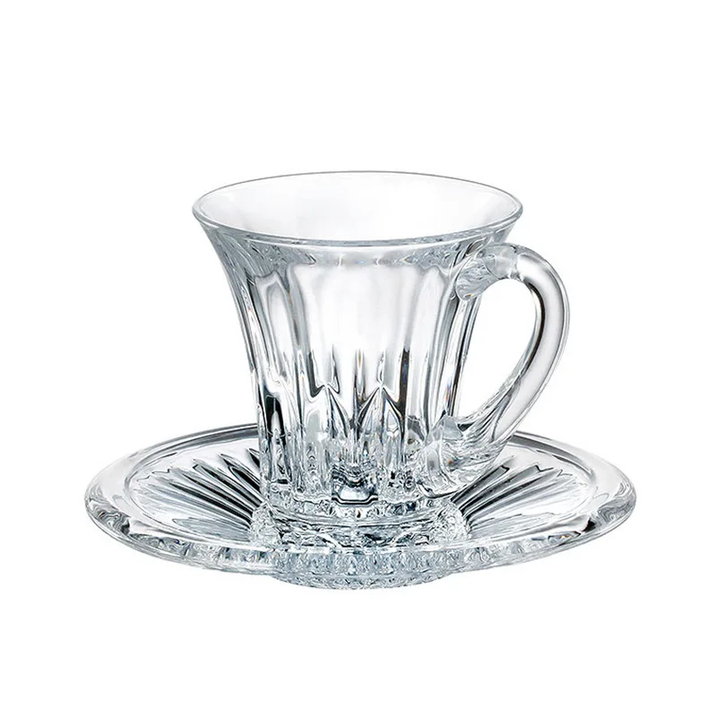 Portable Crystal Coffee Cups with Saucer, Heat-Resistant, Transparent, Creative Glass Water Set, Handle Cup, Simple Household, 1