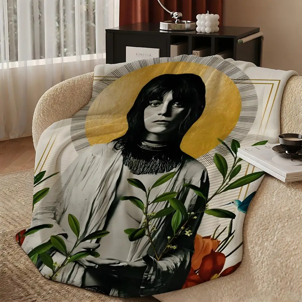 singer P-Patti Smith-h Throw Warm Soft Flannel Blanket, Multi-use for Sofa Bed Camping Travel Nap