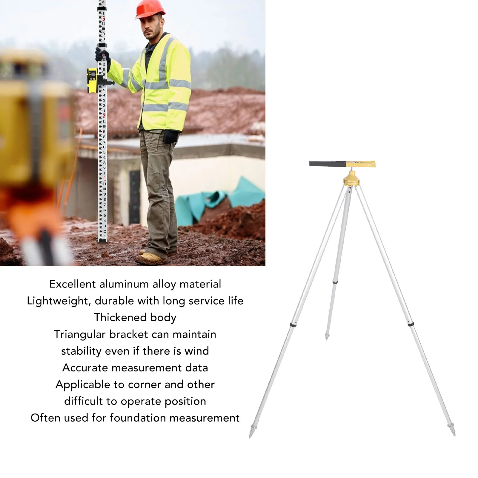 Prism Pole Tripod Aluminum Range GPS Leveling Staff Total Station Surveying Equipment 75‑120cm Telescopic Height