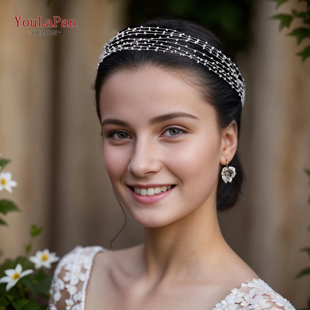 Topqueen Handgemaakte Kralen Hoofddeksel Voor Vrouw Bruid Hoofdband Bruiloft Tiara Haaraccessoires Party Meisje Bridal Hoofddeksels Gift HP28