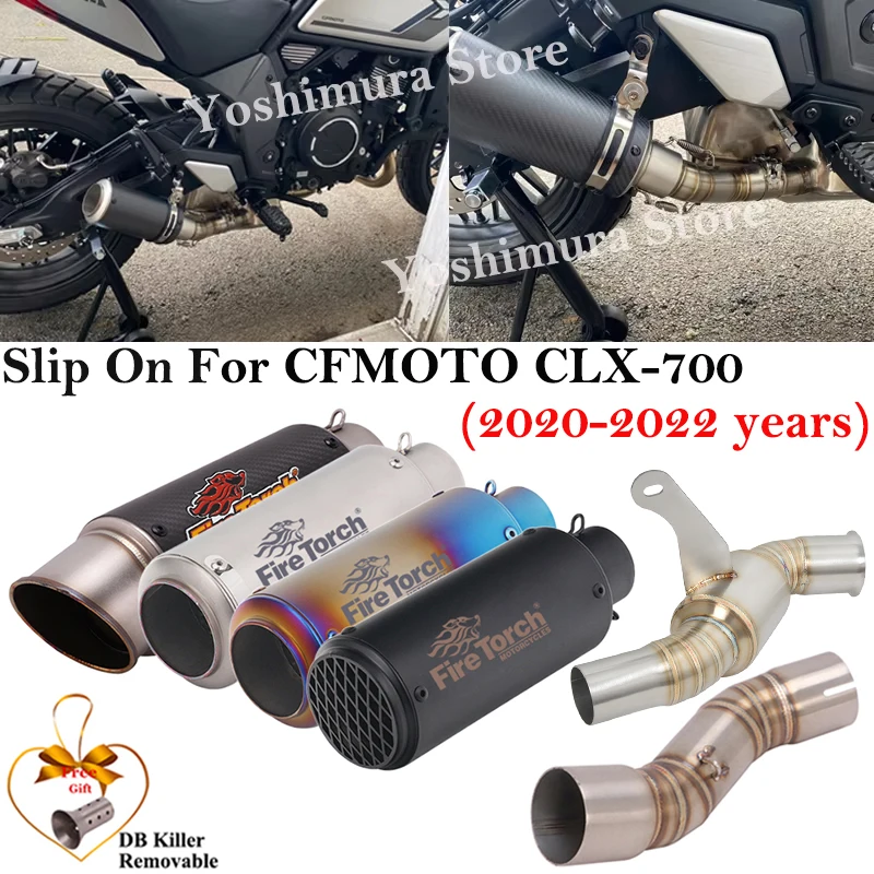 

Slip On For CFMOTO CLX-700 CLX700 CLX 700 Sport 2020 - 2023 Motorcycle Exhaust Escape Systems 51MM Mid Link Pipe Carbon Muffler