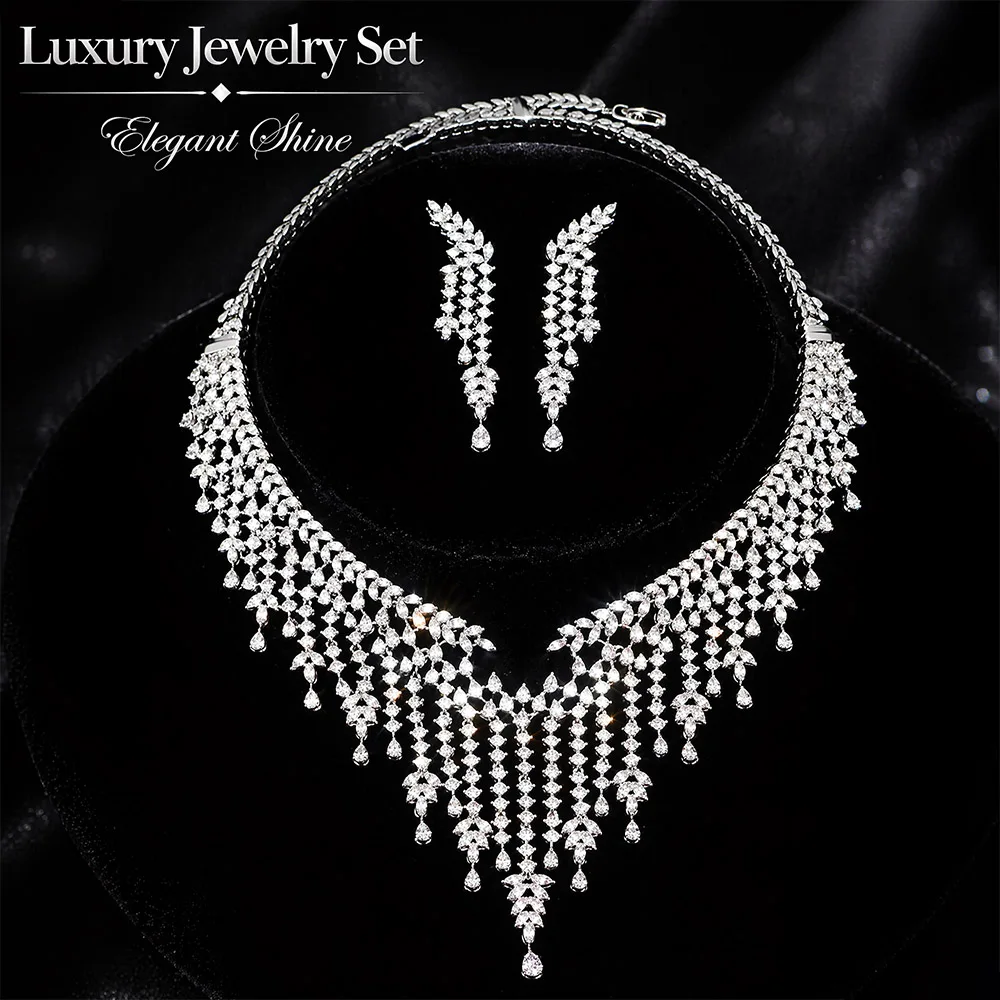 New Flash Tassel Full Star Ladies Jewellery Necklace Set Saudi Arabia Prom Party Event Wedding Accessories Bride's Gift