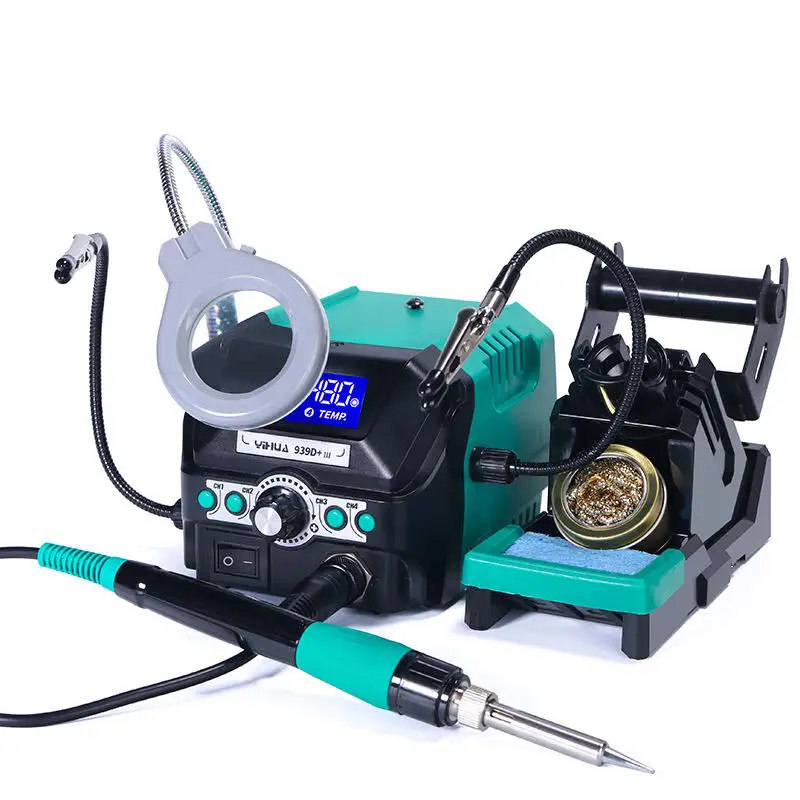 

High Quality YIHUA 939D+ III 110W Adjustable Temperature Digital Display LED Magnifier Desoldering Rework Soldering Iron Station