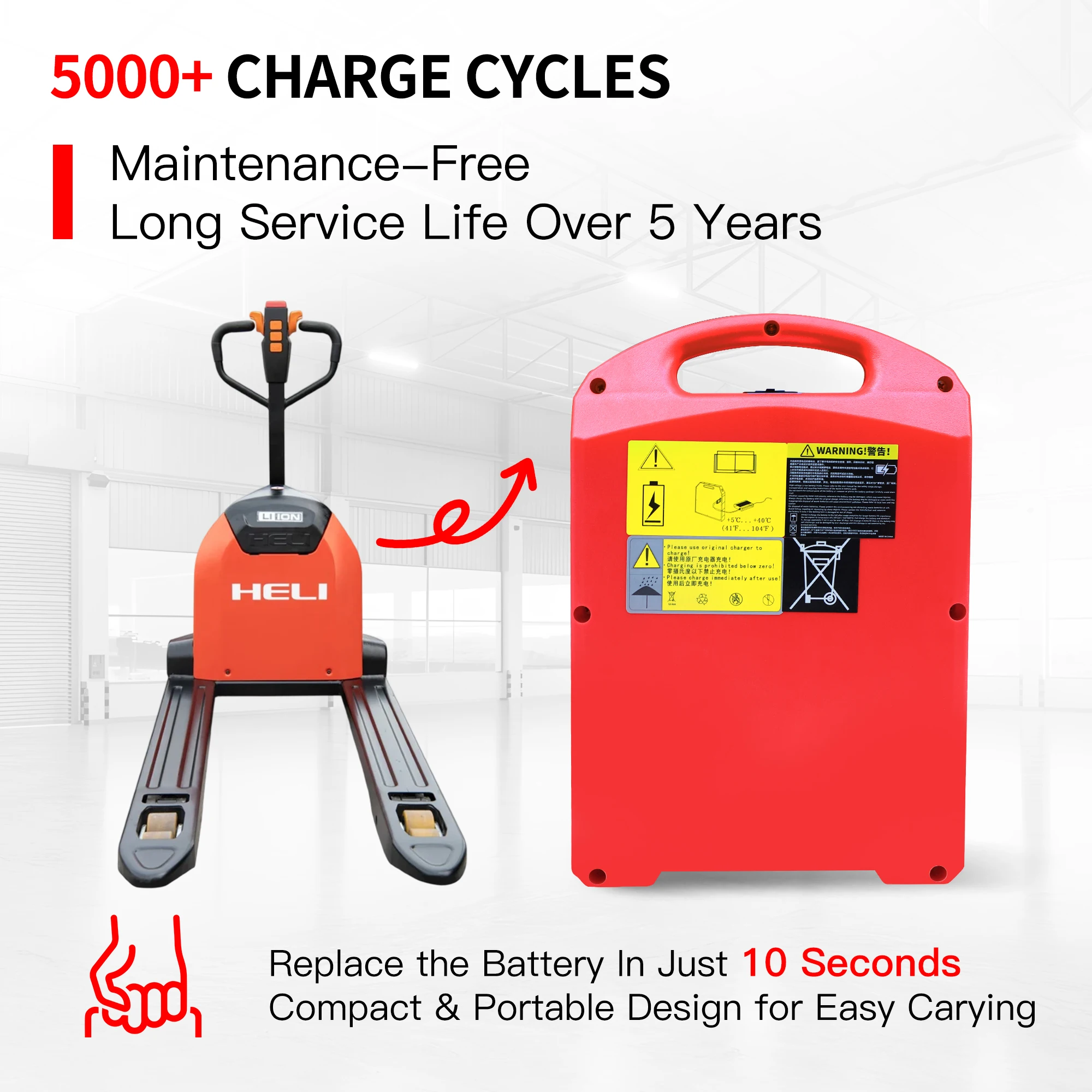 بطارية ليثيوم LiFePO4 حمراء 48 فولت 20 أمبير في الساعة لمقبس البليت الكهربائي Heli DC20 4400LBS Heli/Jiali CBD18/20J-LI3