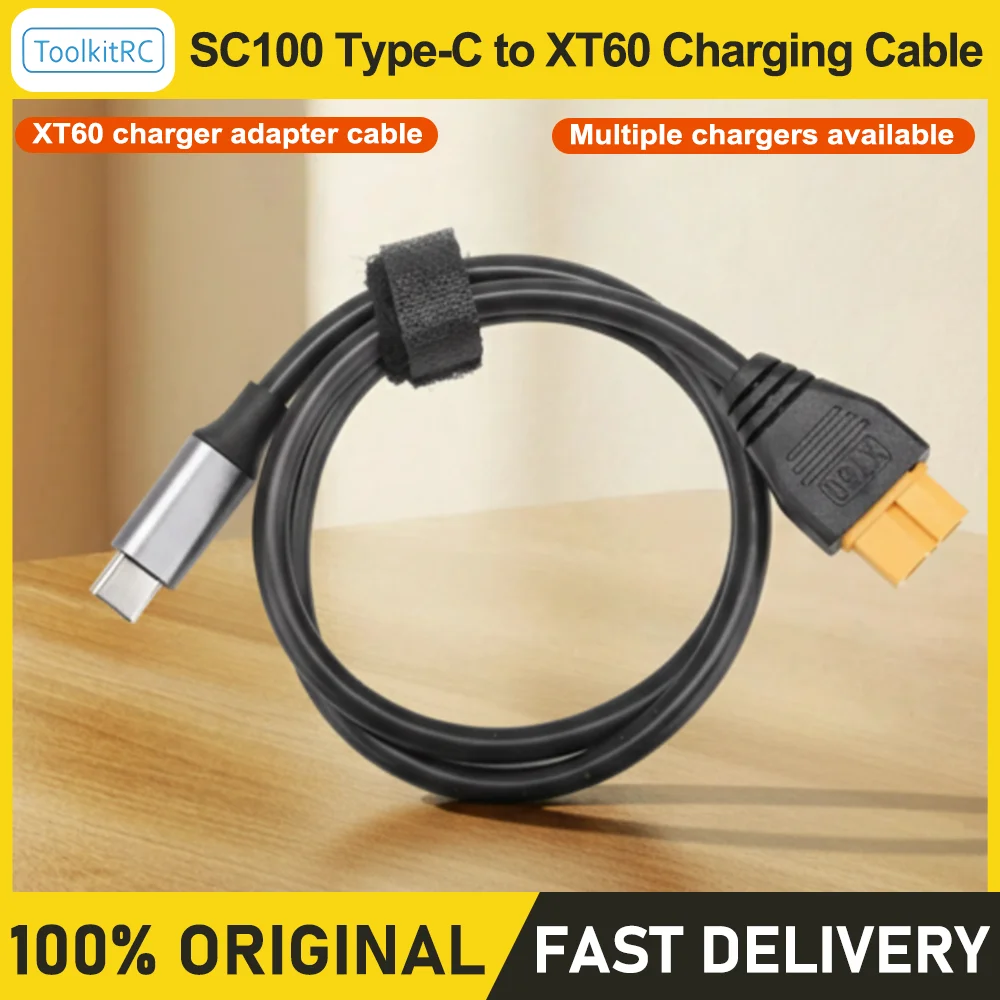 ToolkitRC SC100 Adapter Cable Type-C to XT60 Female 50cm 5-20V Max 5A  For ToolkitRC M6 M7 RC Lipo Battery Charger FPV Drone