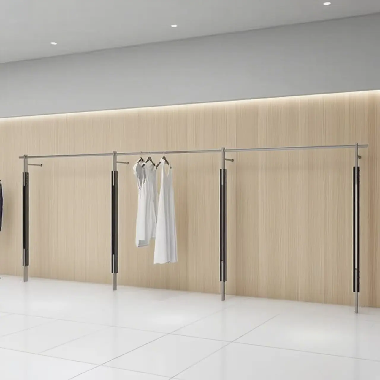 

Стеллаж для одежды из нержавеющей стали черного цвета, настенный, от пола до потолка, для свадебного магазина, вешалка для женской одежды