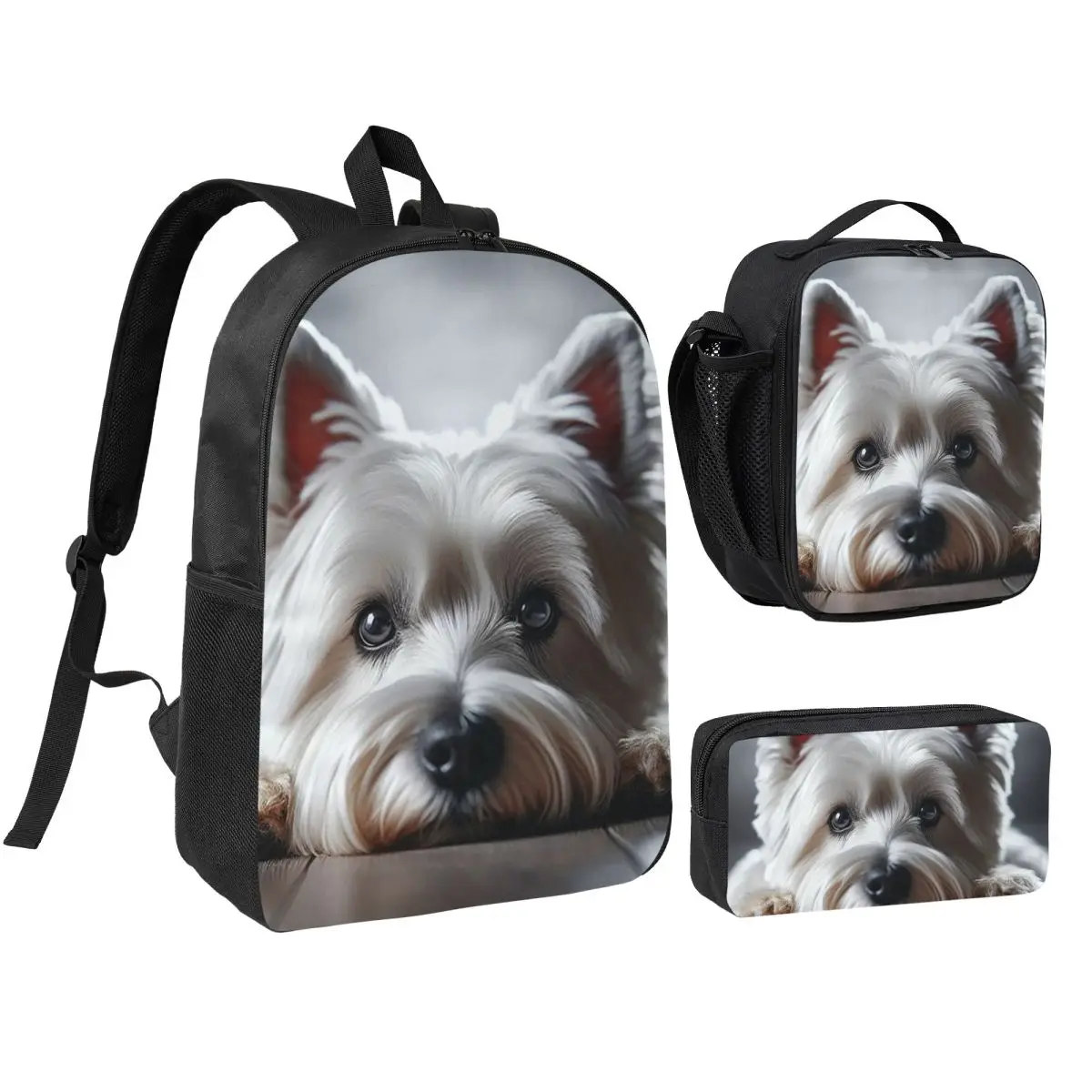 

West Highland White Terrier Backpack Student BookBag School Bag Shoulder Bags 3ps Insulated Lunch Bag Pencil Case