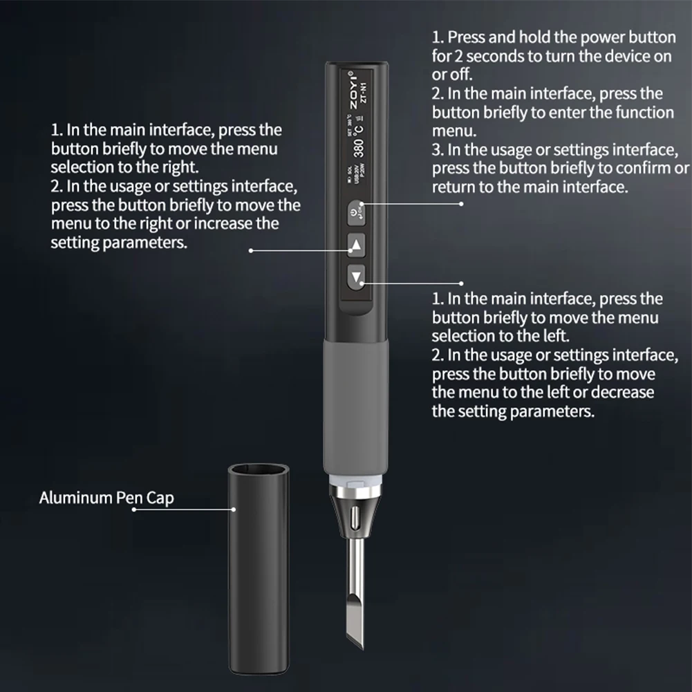 Imagem -03 - Zoyi Zt-n1 Ferro de Solda Inteligente 96w Eletricista Portátil Caneta de Soldagem de Temperatura Constante para Soldagem de Manutenção Doméstica