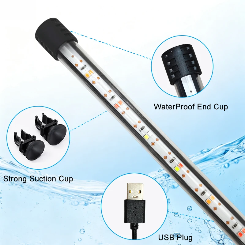 18-58cm USB Vollspektrum Wasserdichte Tauchfähige Aquarium-LED-Streifenleuchte Fischbeckenlampe Unterwasser-Pflanzenwachstumsbeleuchtung – Detail 2