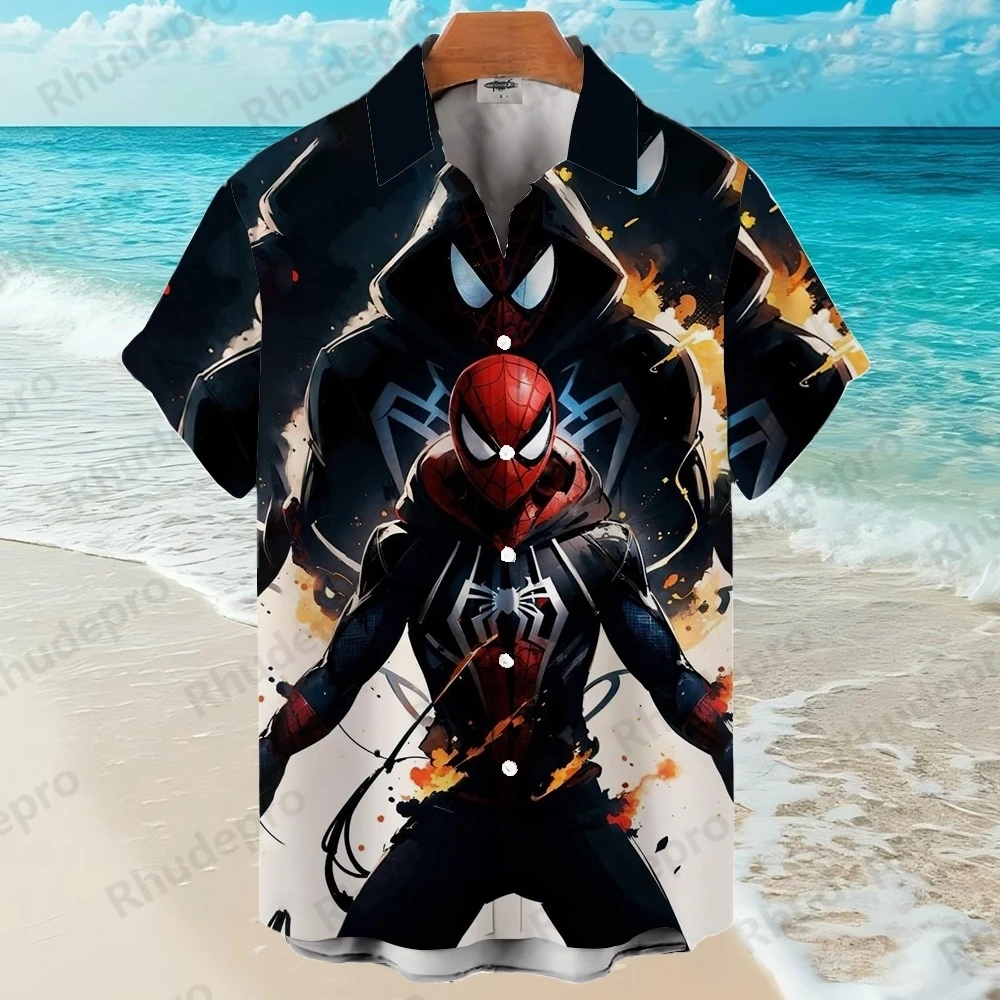 ディズニーメンズアロハシャツスパイダーマンスーパーヒーロー印刷半袖シャツ Ropa カジュアルパラ Hombres Chalas Hombre Verano