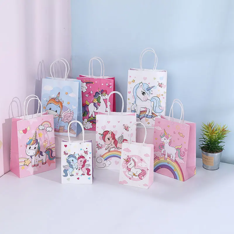 12/24/48pcs Kraft Paper Packaging Bag Cartoon Unicorn Gift Bags Baby Shower Children Birthday Shopping Handbags Party Supplies